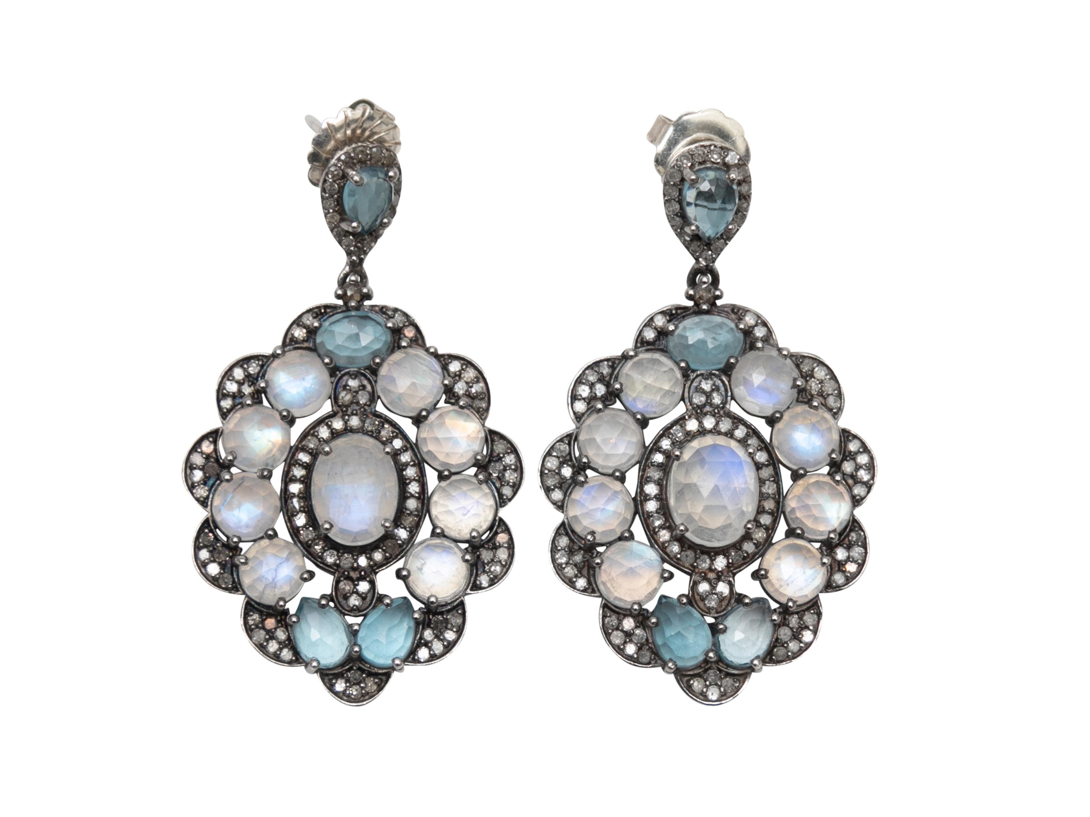 Light Blue Bavna Labradorite & Pave Diamond Pierced Drop Earrings In Good Condition For Sale In New York, NY