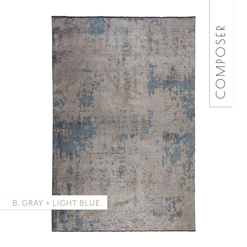 Tapis semi-pelucheux de luxe contemporain bleu clair, beige et argent à motif décoloré en vente 9