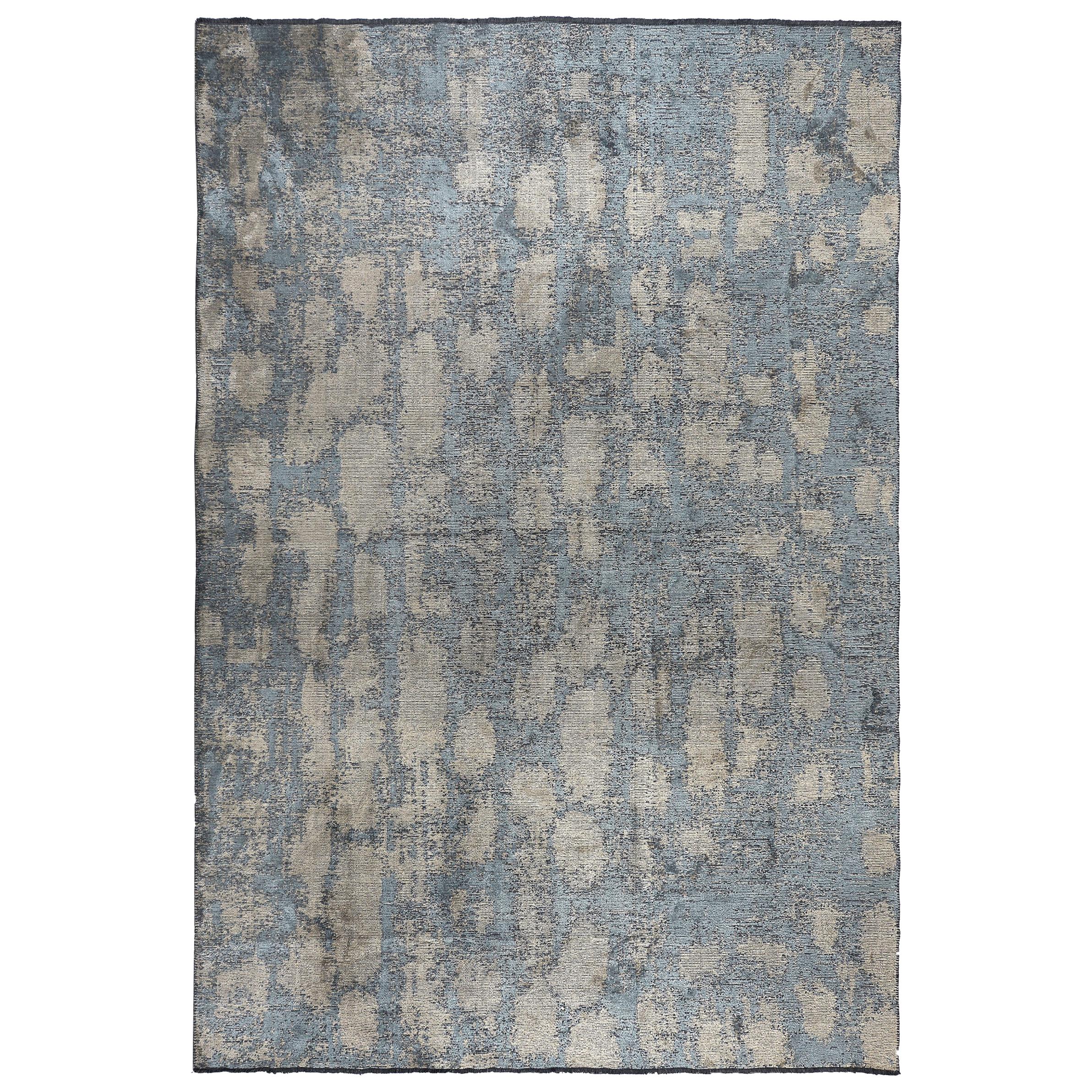 Alfombra Semiplana Suave de Lujo con Diseño Desvanecido Contemporáneo Beige Azul Claro