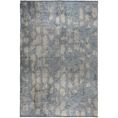 Light Blue Beige Silver Contemporary Fade Pattern Soft Semi-Plush Rug in Stock