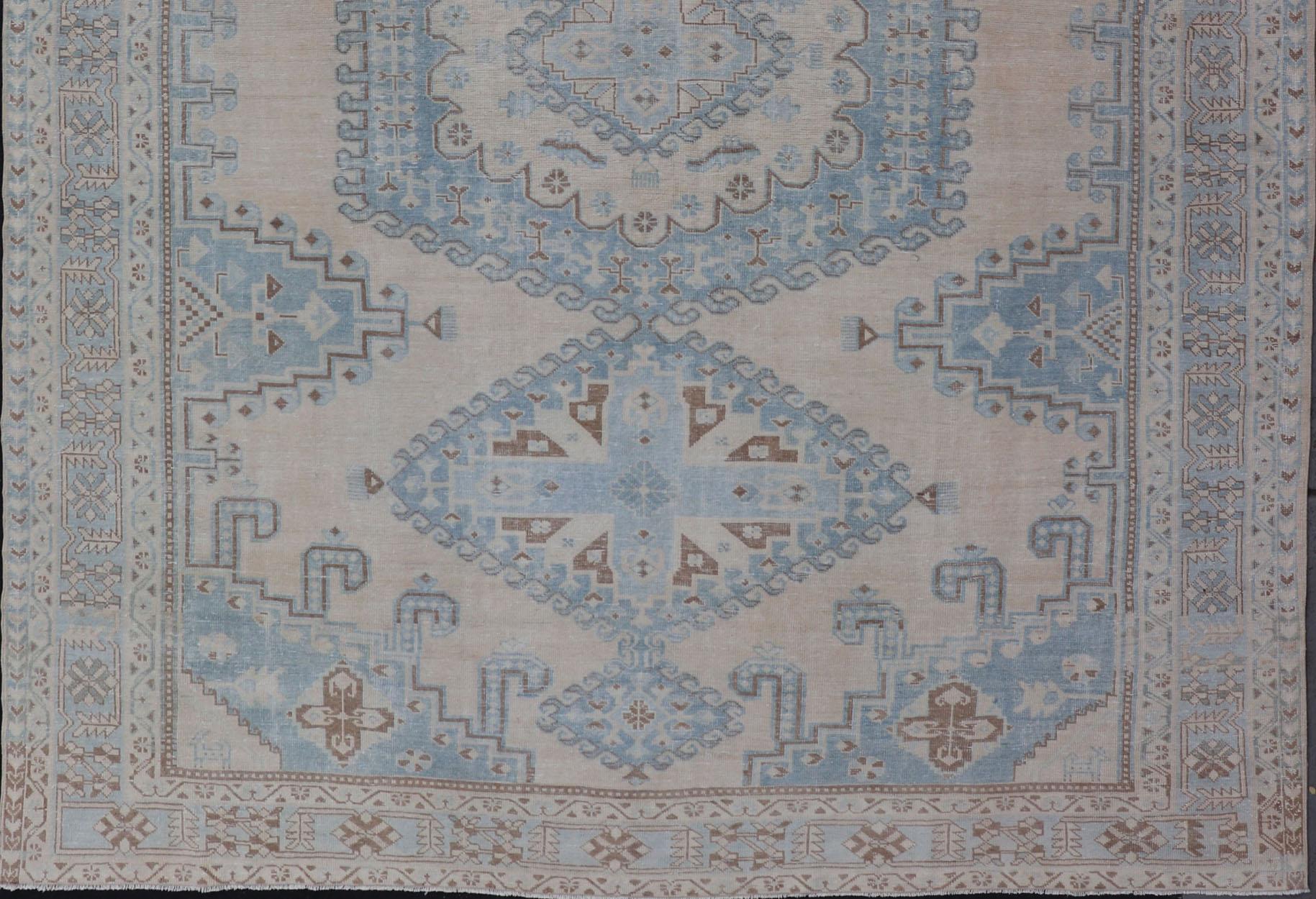 Persian Tabriz Rug With Geometric Medallion With Latch Hooks in Light Blue For Sale 5
