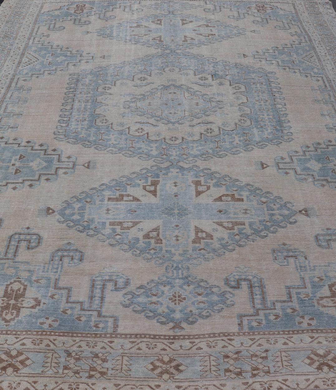 Persian Tabriz Rug With Geometric Medallion With Latch Hooks in Light Blue For Sale 8