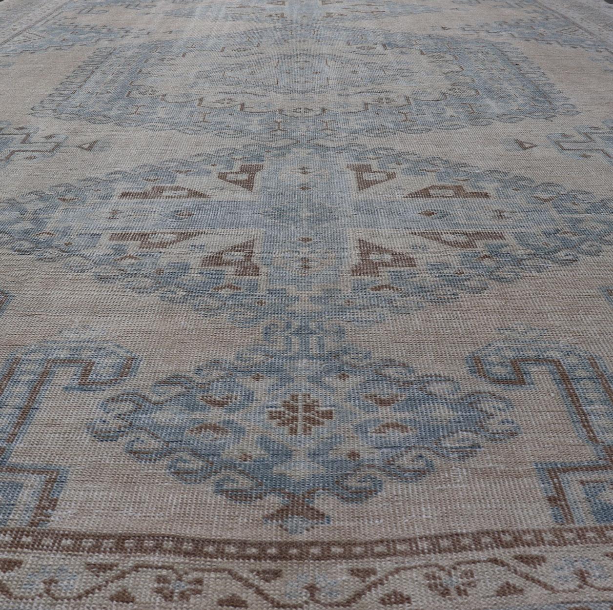 Persian Tabriz Rug With Geometric Medallion With Latch Hooks in Light Blue For Sale 9