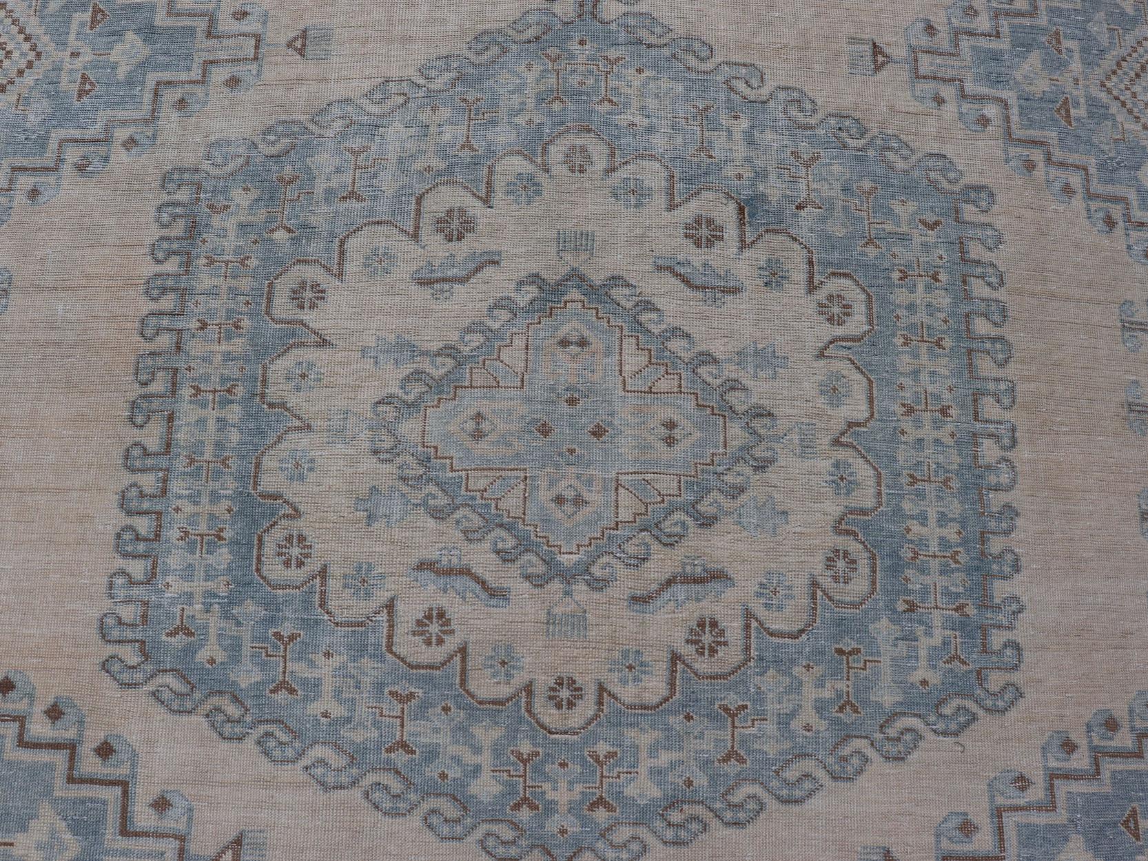 Persian Tabriz Rug With Geometric Medallion With Latch Hooks in Light Blue For Sale 10