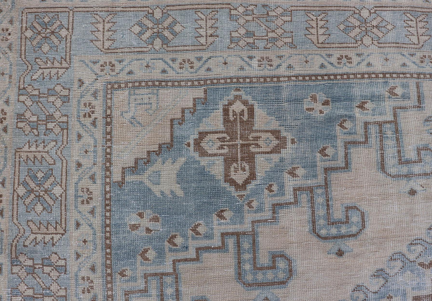Hand-Knotted Persian Tabriz Rug With Geometric Medallion With Latch Hooks in Light Blue For Sale