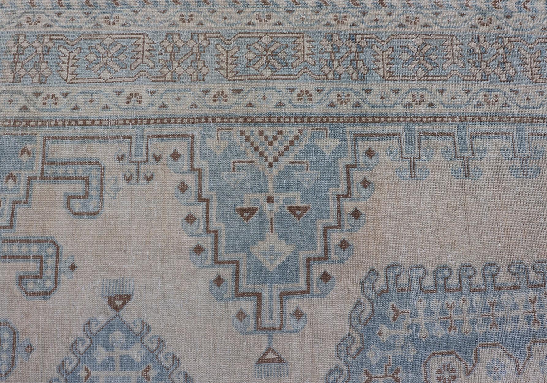 Persian Tabriz Rug With Geometric Medallion With Latch Hooks in Light Blue For Sale 1