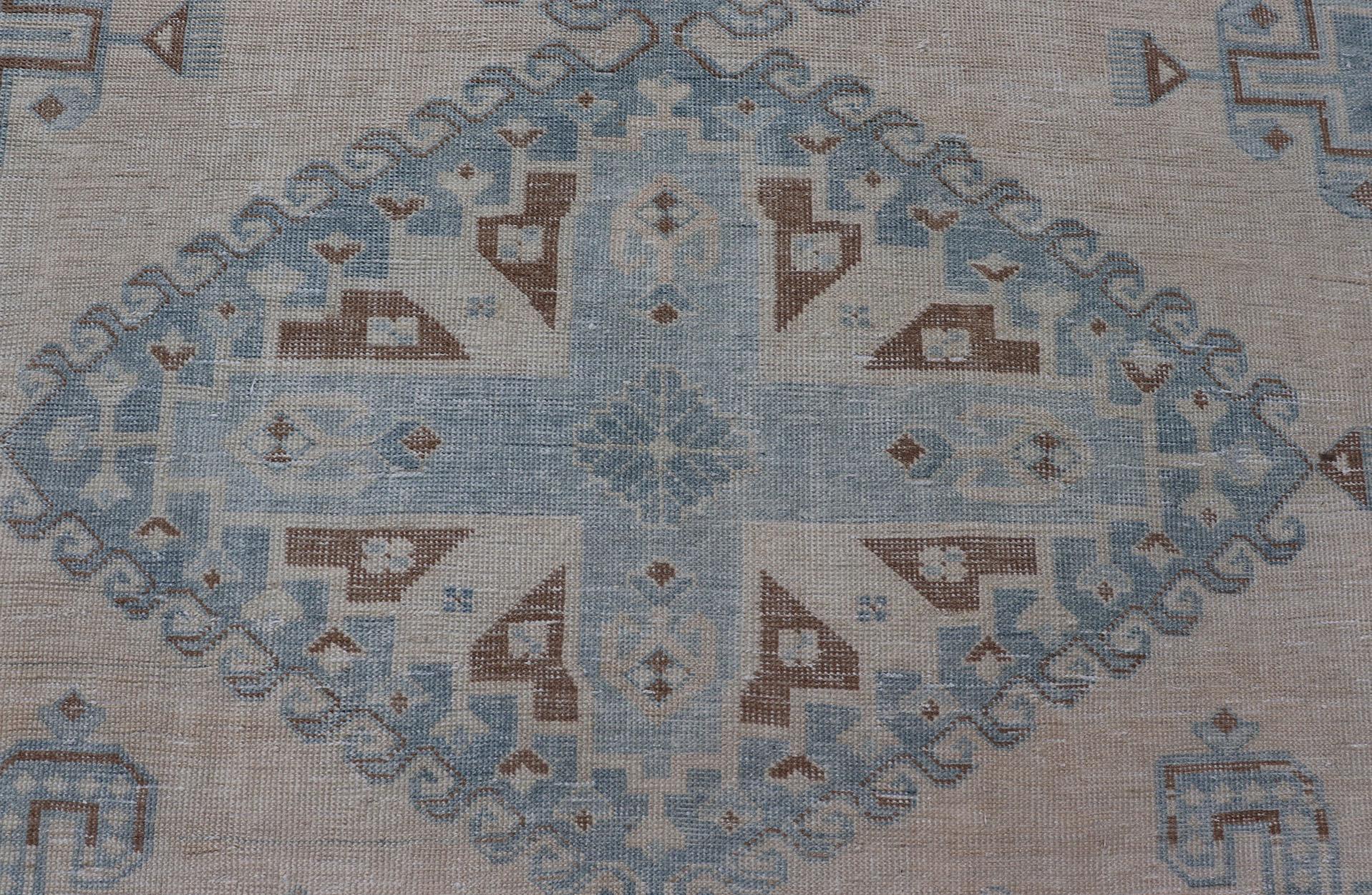 Persian Tabriz Rug With Geometric Medallion With Latch Hooks in Light Blue For Sale 2