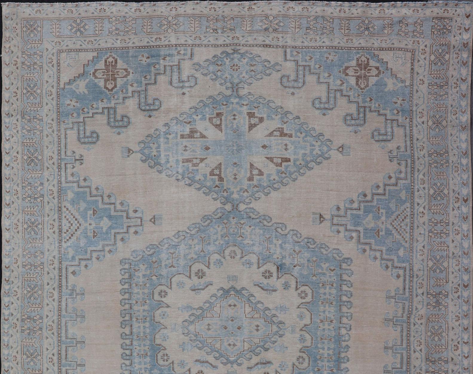 Persian Tabriz Rug With Geometric Medallion With Latch Hooks in Light Blue For Sale 3