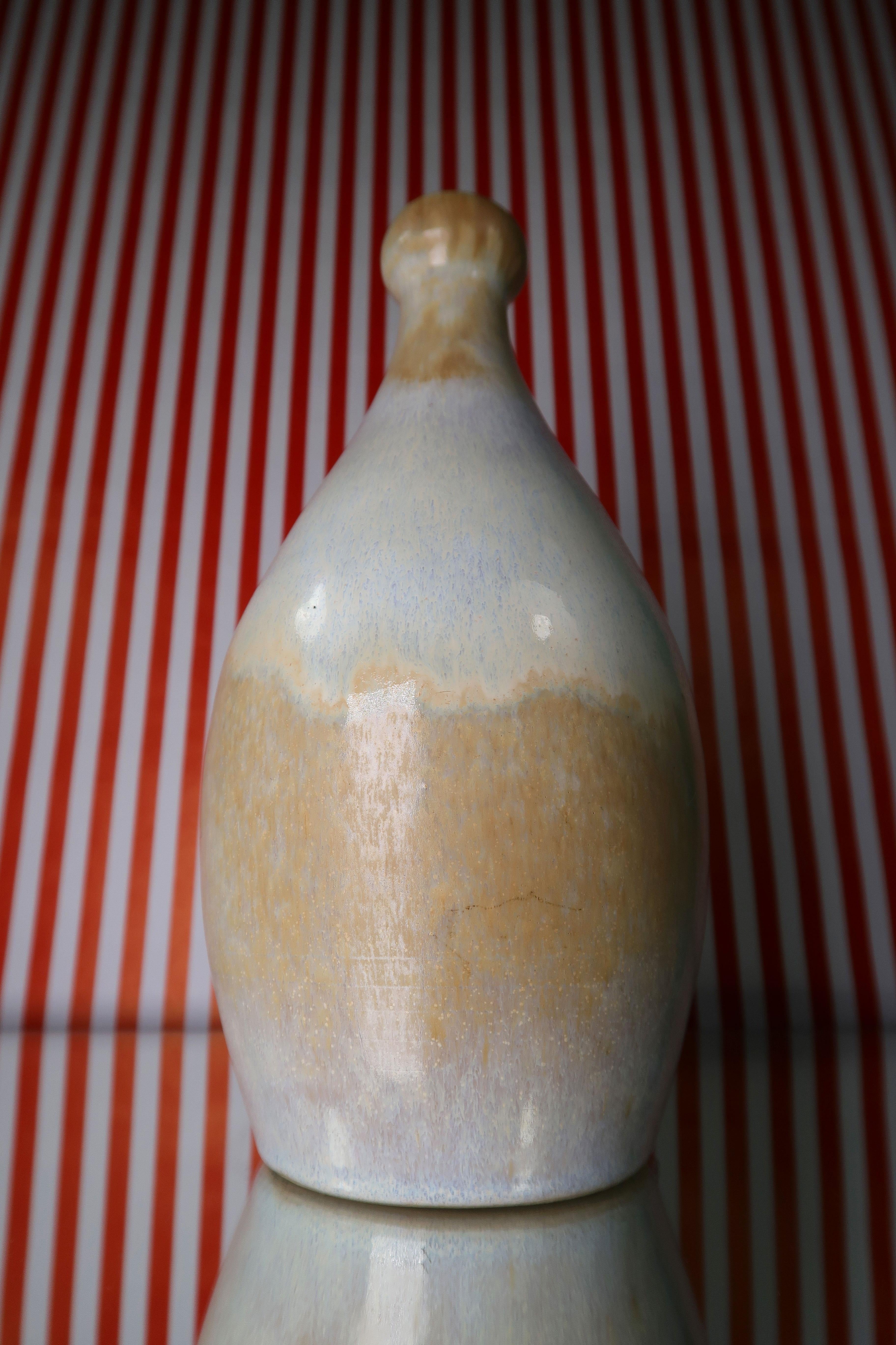 Pottery Light Blue, Caramel Midcentury Vintage Ceramic Vase, 1960s For Sale