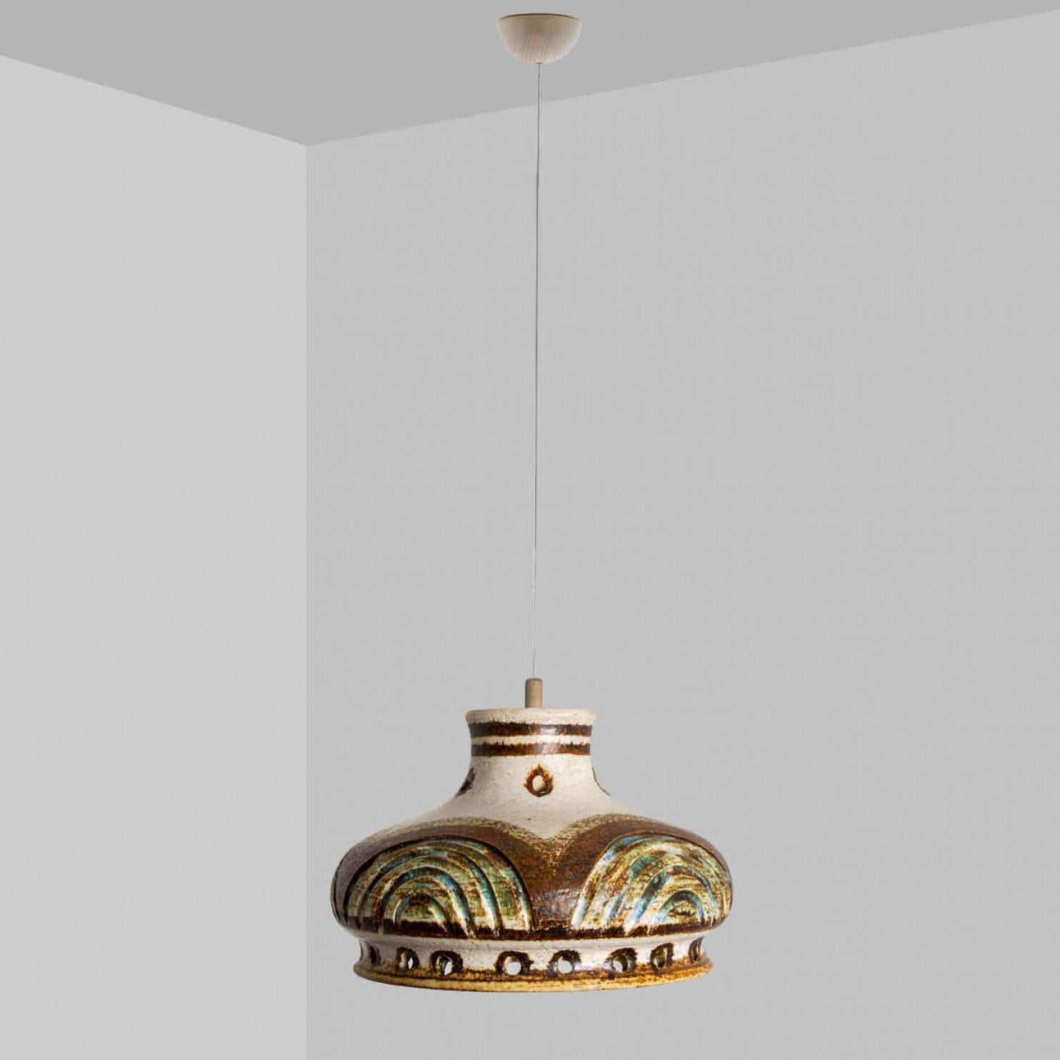 Danish Light Blue Ceramic Pendant Light, Denmark, 1970 For Sale