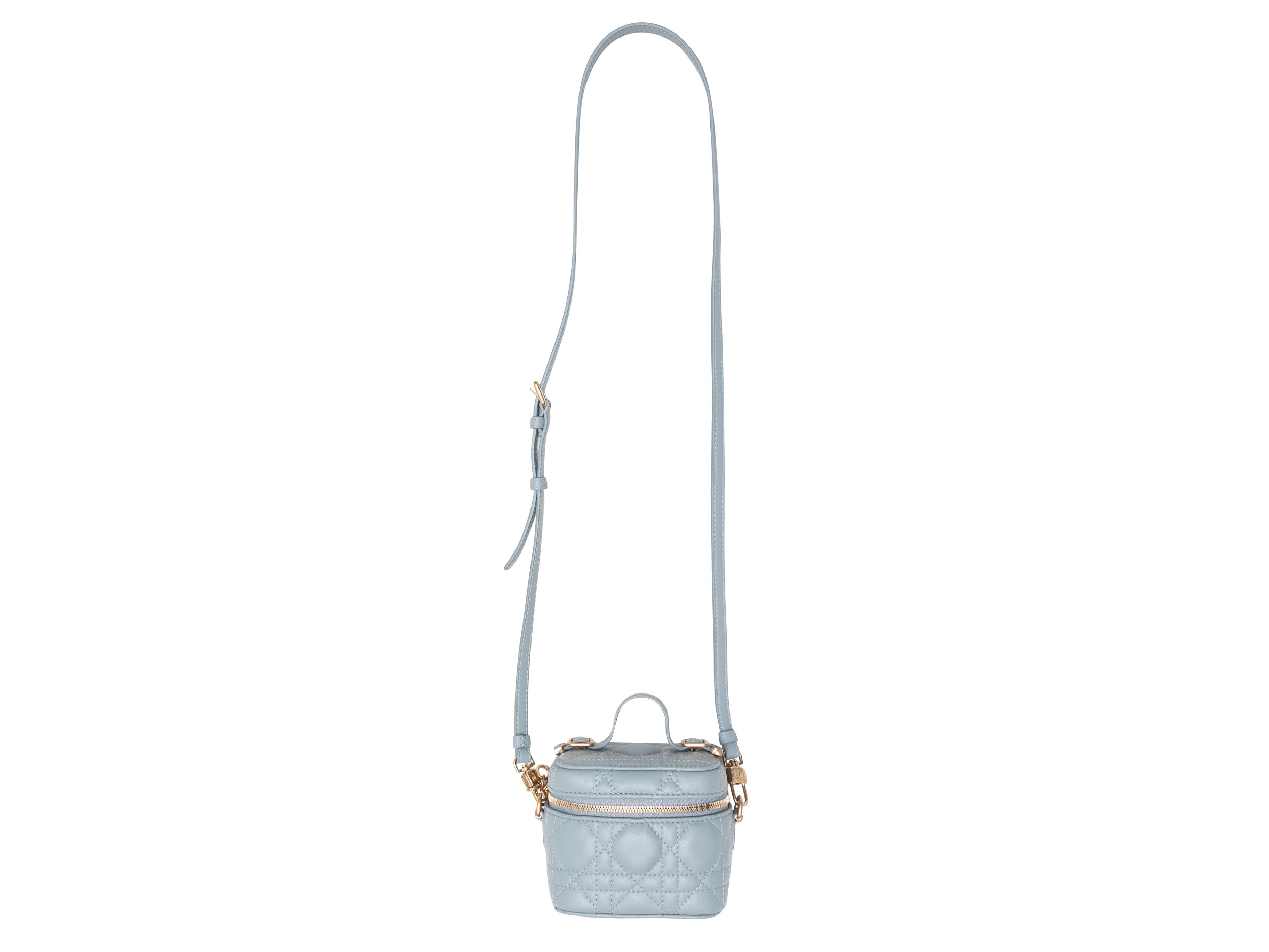 Women's Light Blue Christian Dior Micro Lady Dior Cannage Vanity Case