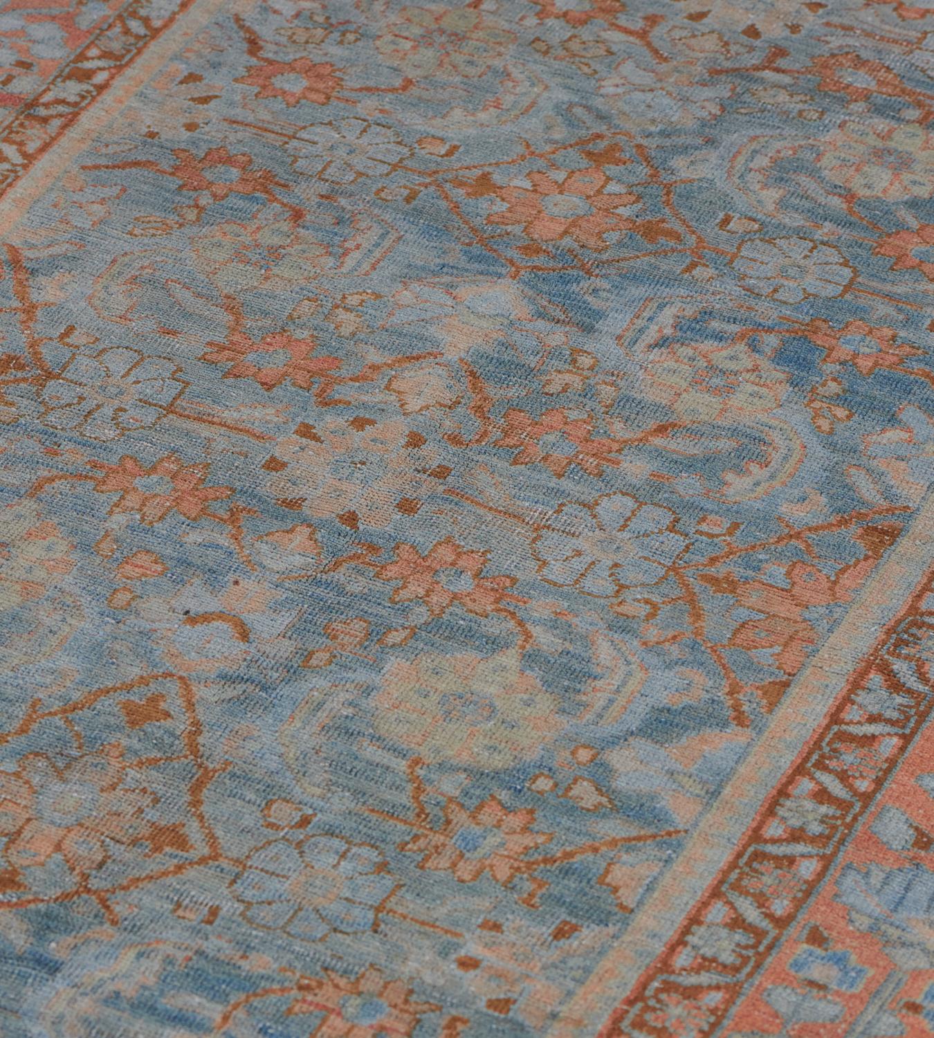 Light Blue Circa 1920 Antique Mahal Wool Rug For Sale 2