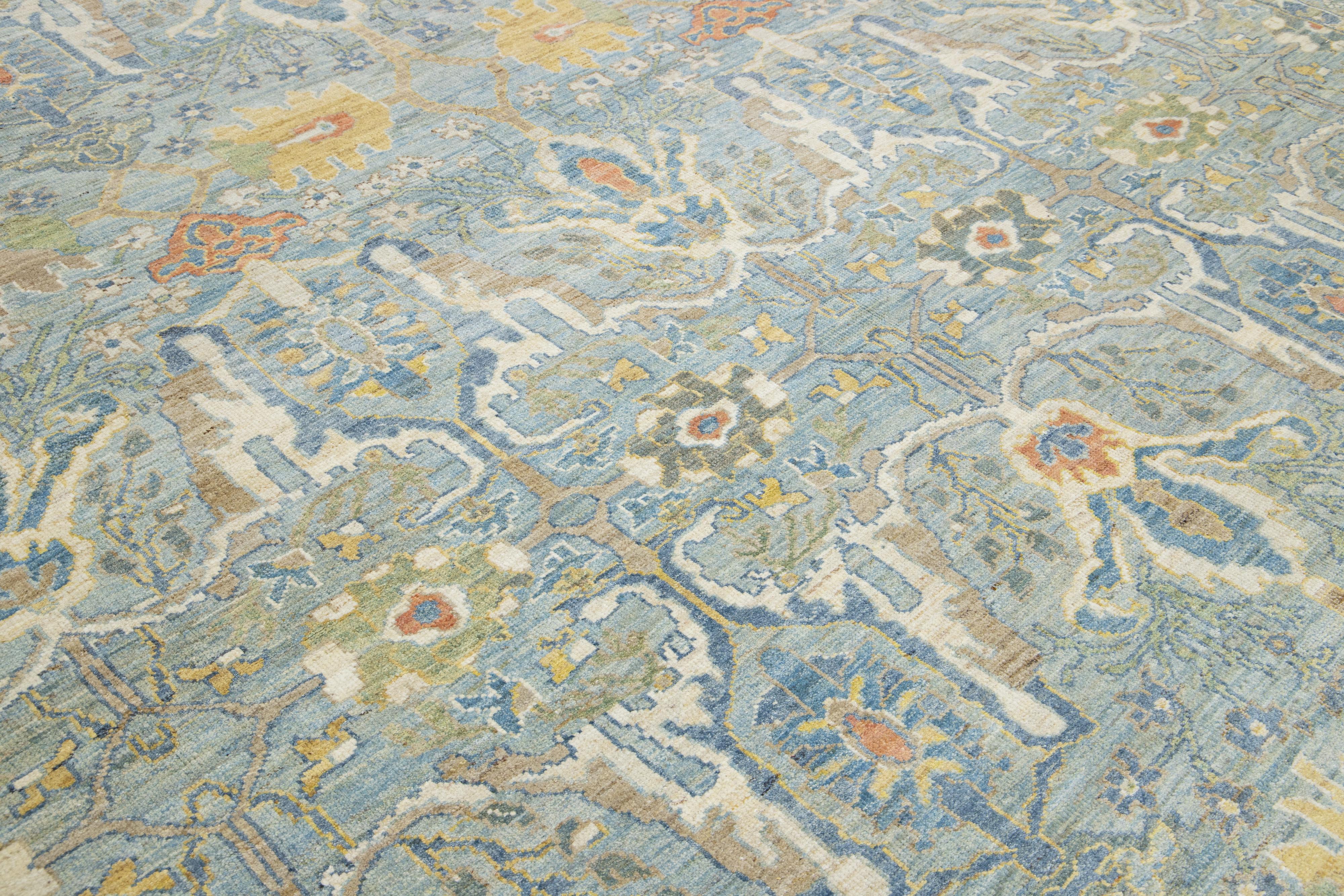 Hellblauer Contemporary Sultanabad-Wollteppich mit Blumenmuster von Apadana im Angebot 3