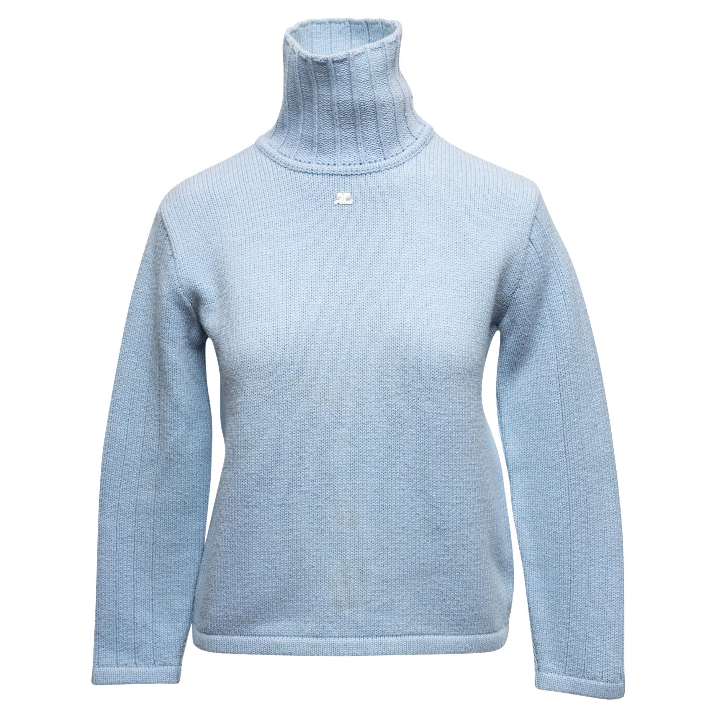 Light Blue Courreges Wool-Blend Turtleneck Sweater Size US S