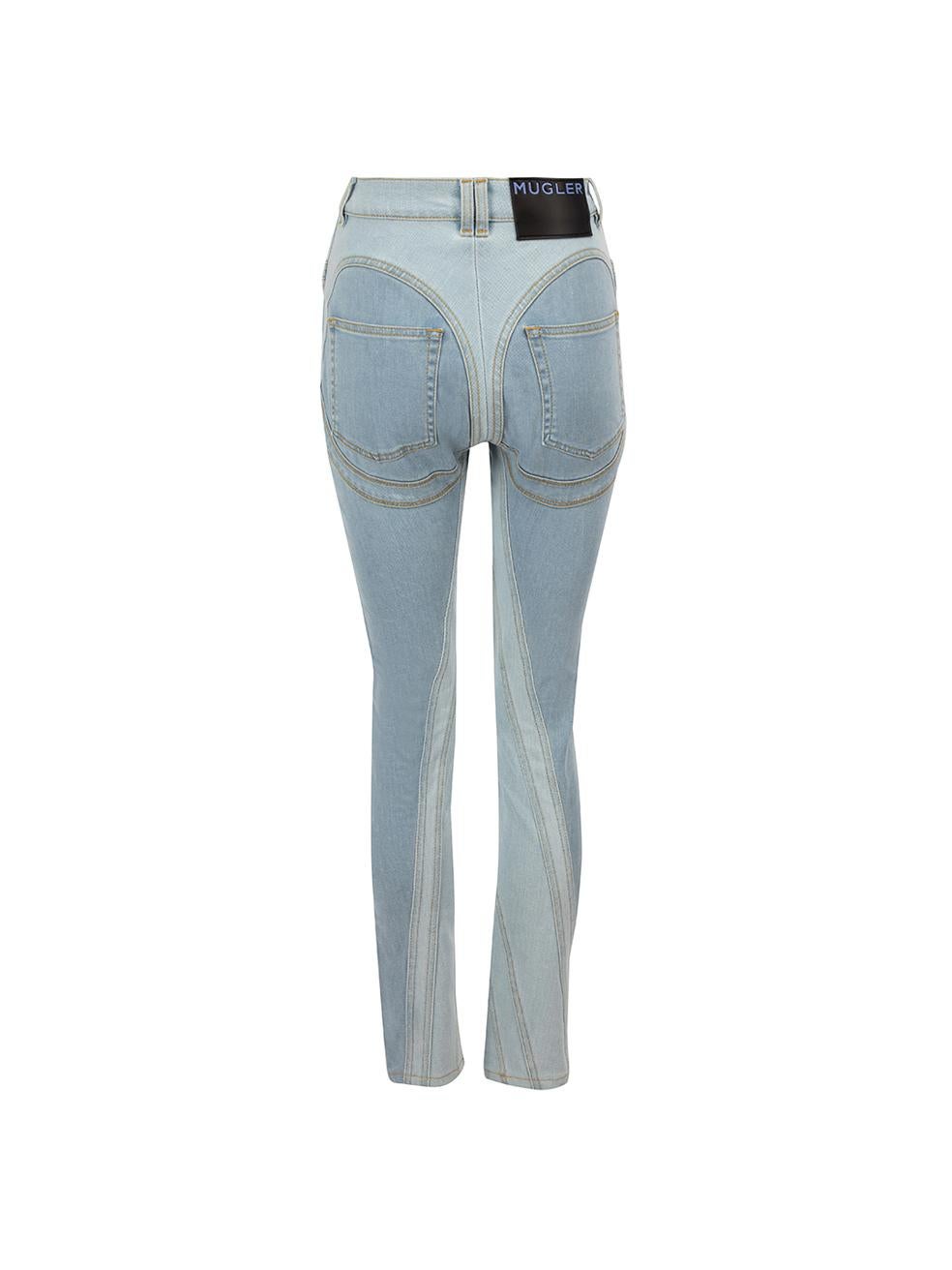 Mugler Light Blue Denim Spiral Panelled High Rise Jeans Size S In Good Condition In London, GB