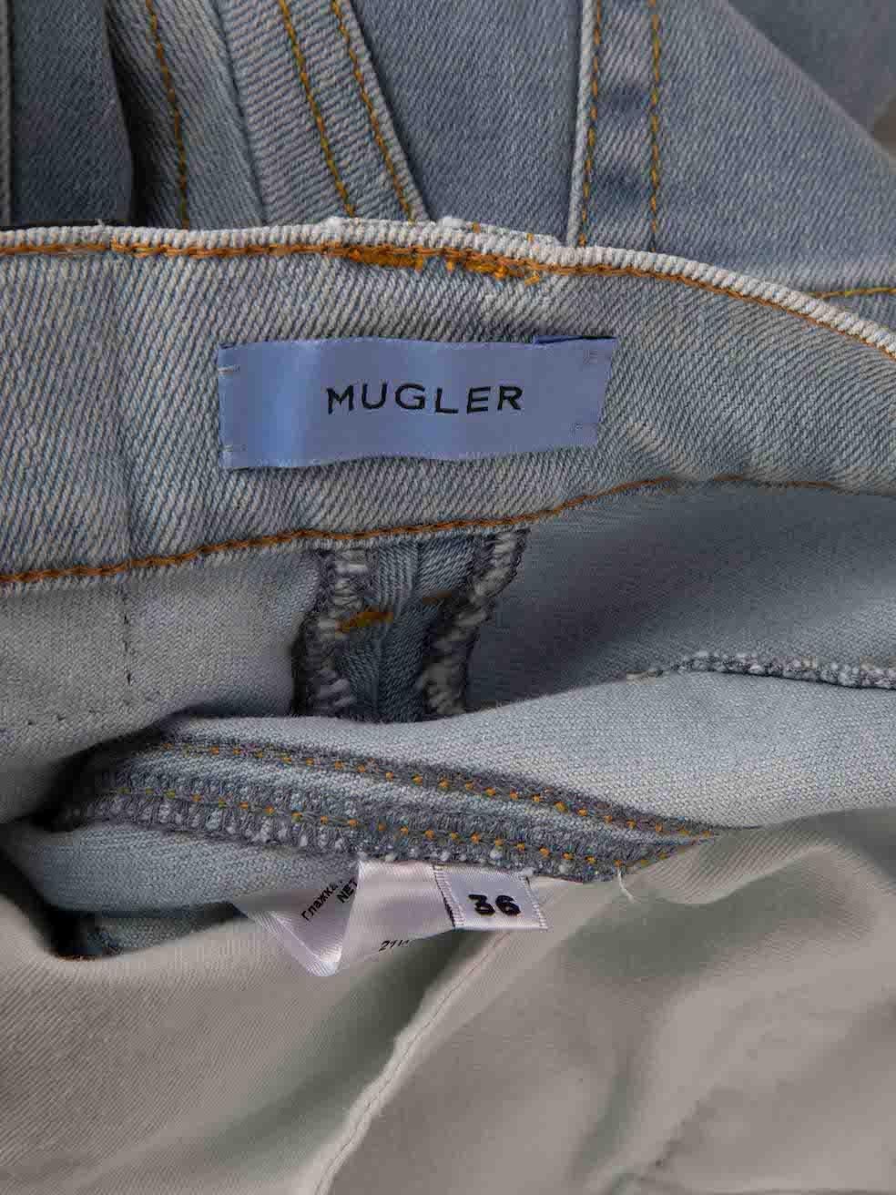 Women's Mugler Light Blue Denim Spiral Panelled High Rise Jeans Size S