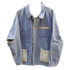 Light Blue Distressed Jacket French Work Wear Repurposed J Dauphin