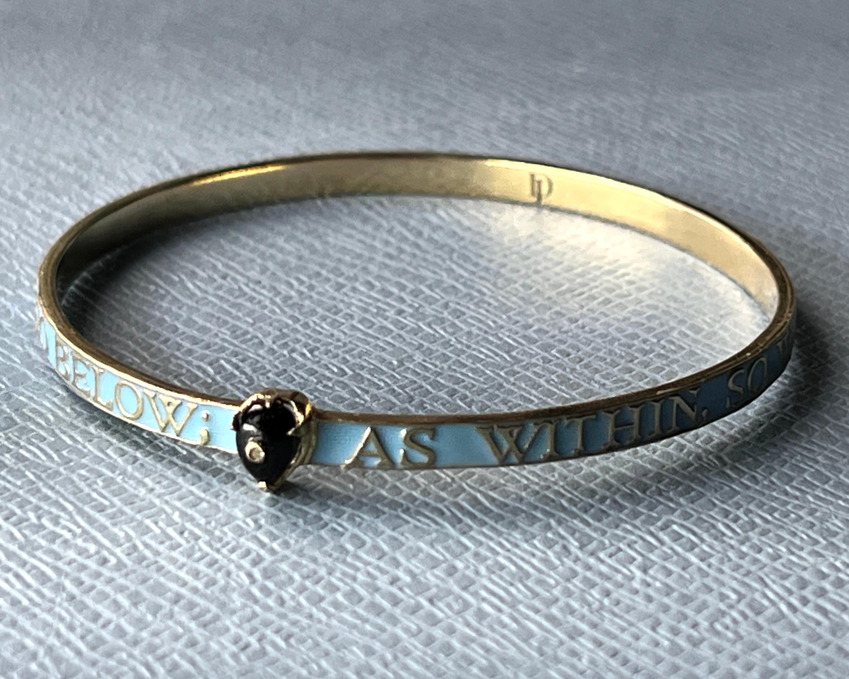 Light Blue Enamel Bangle Bracelet Diamond Onyx Heart 14K Gold-Plate in vendita 4