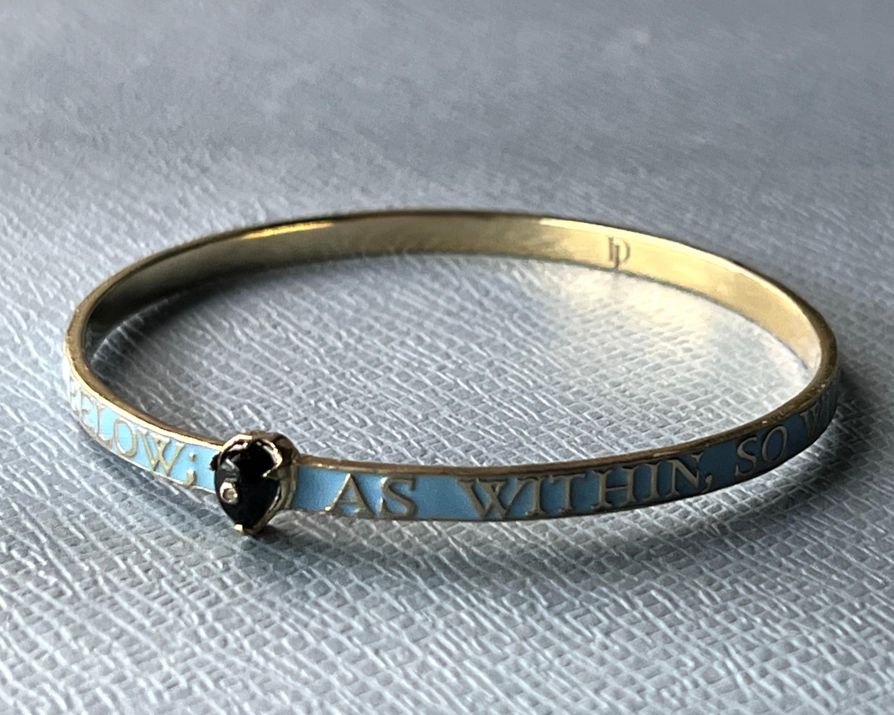Light Blue Enamel Bangle Bracelet Diamond Onyx Heart 14K Gold-Plate in vendita 6
