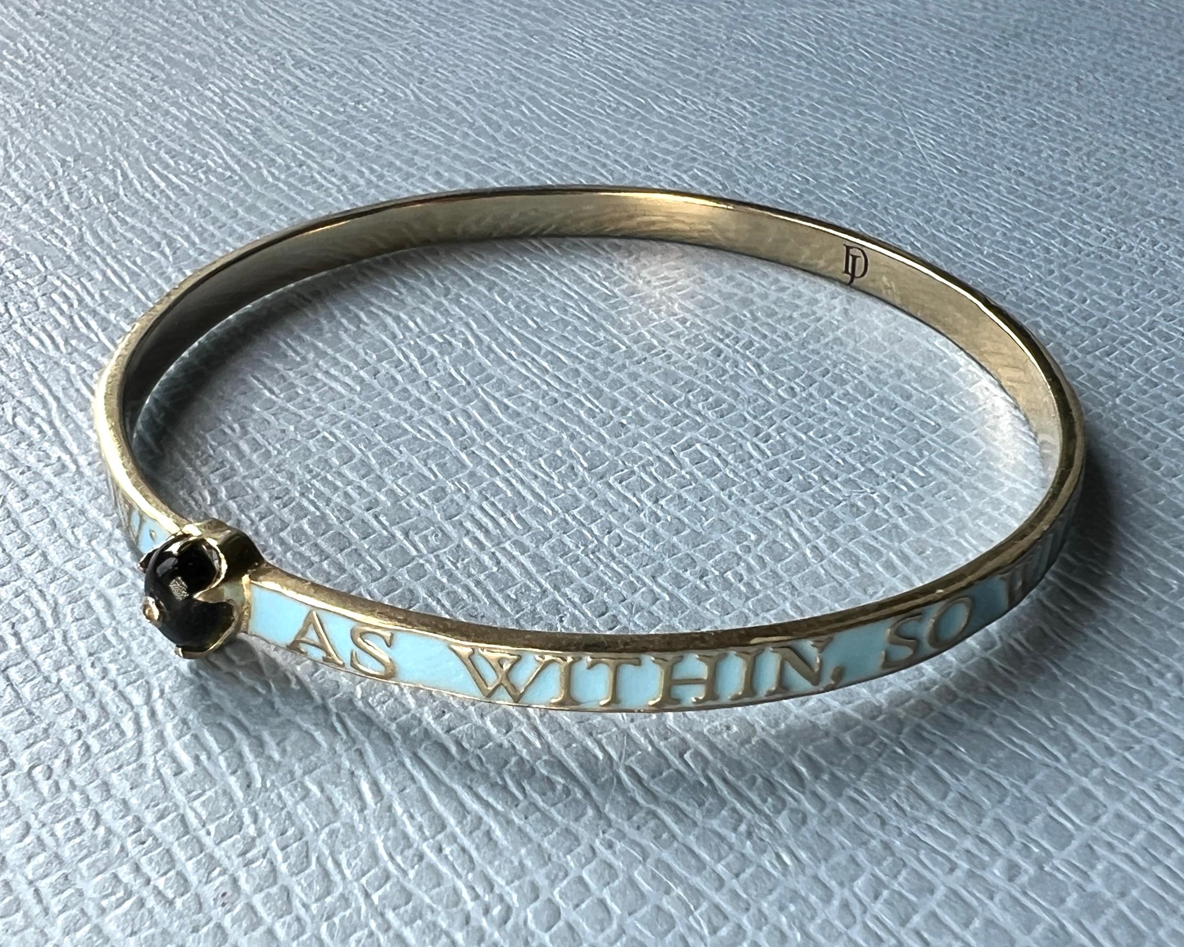 Light Blue Enamel Bangle Bracelet Diamond Onyx Heart 14K Gold-Plate in vendita 8