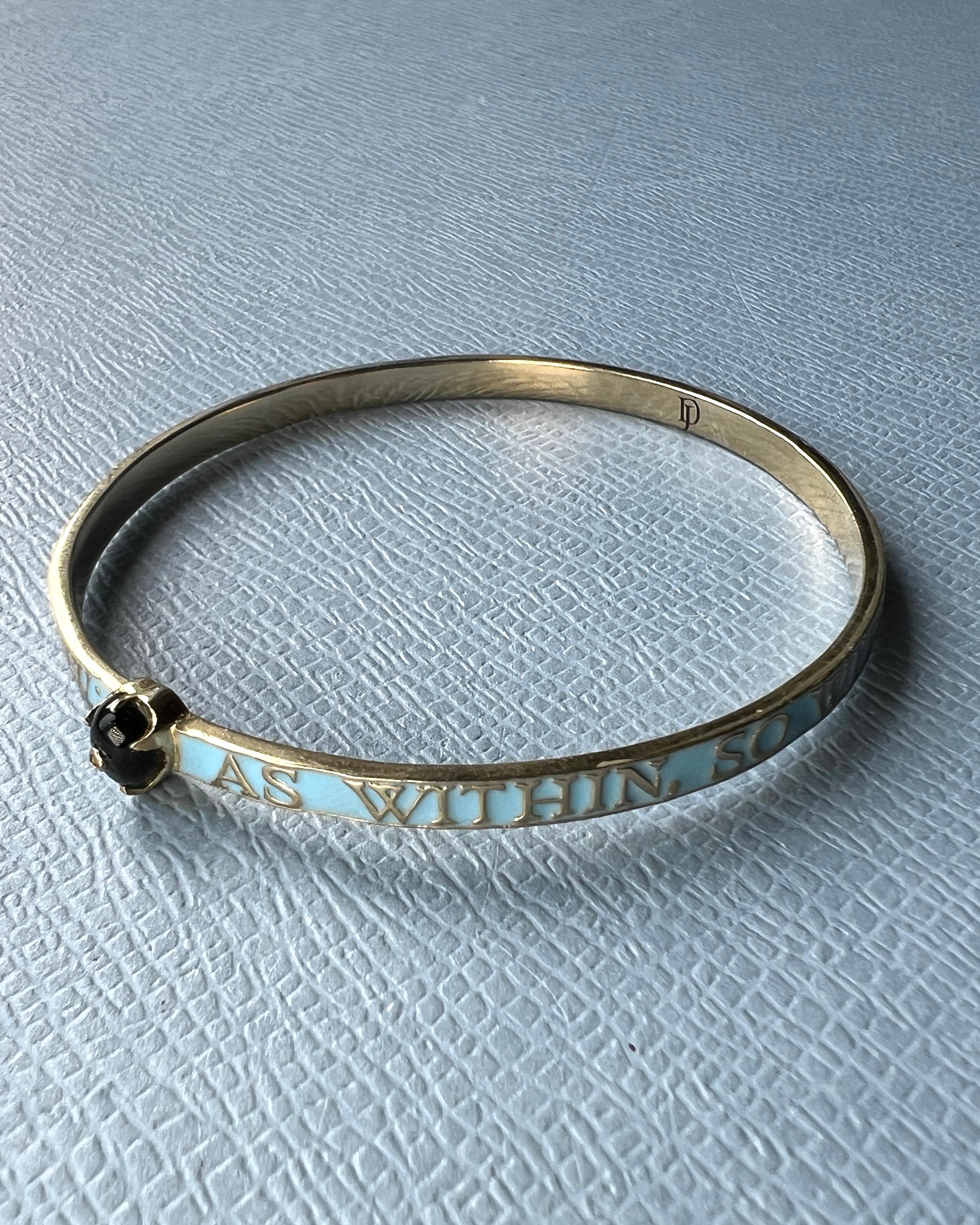 Light Blue Enamel Bangle Bracelet Diamond Onyx Heart 14K Gold-Plate in vendita 9