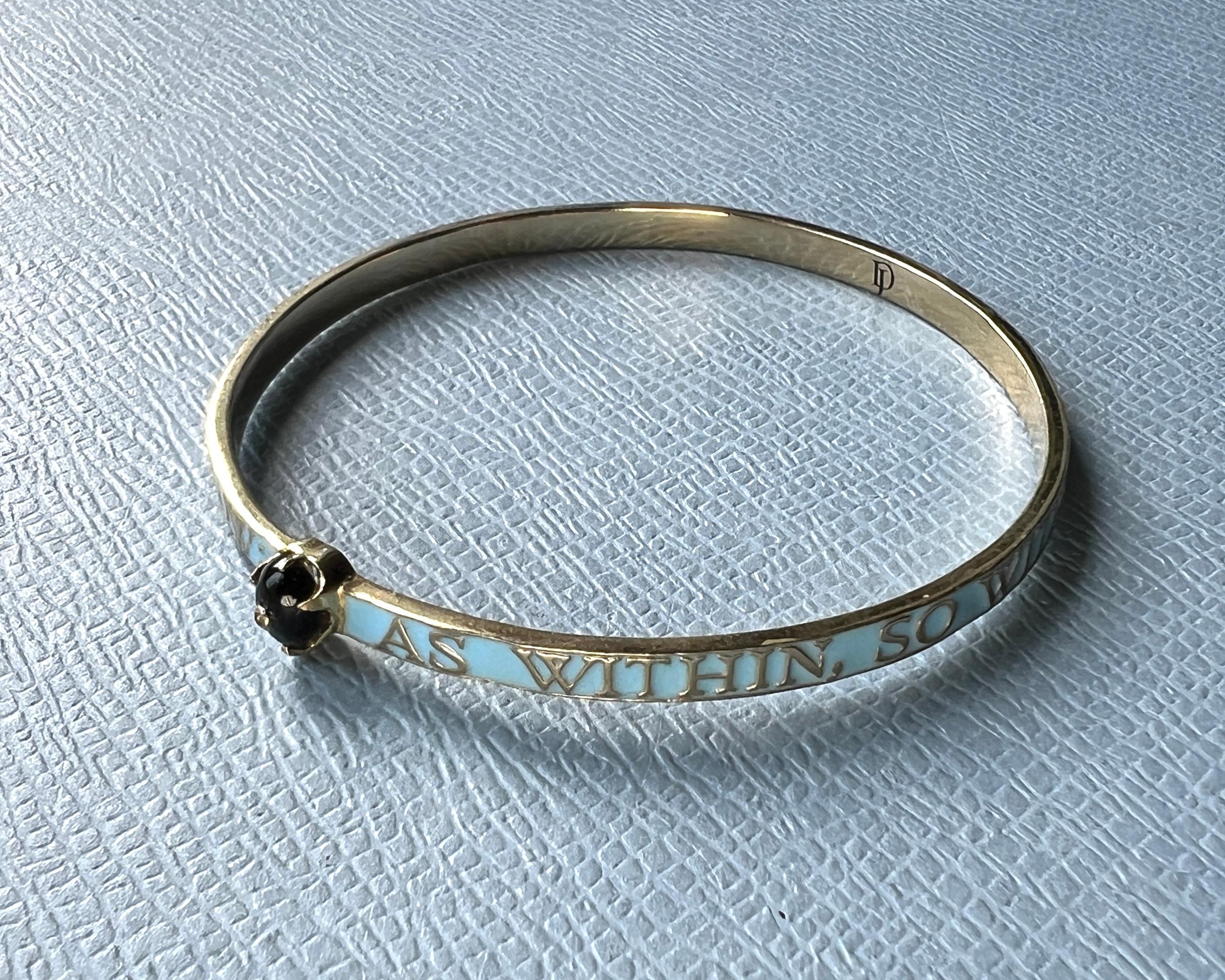 Light Blue Enamel Bangle Bracelet Diamond Onyx Heart 14K Gold-Plate in vendita 10