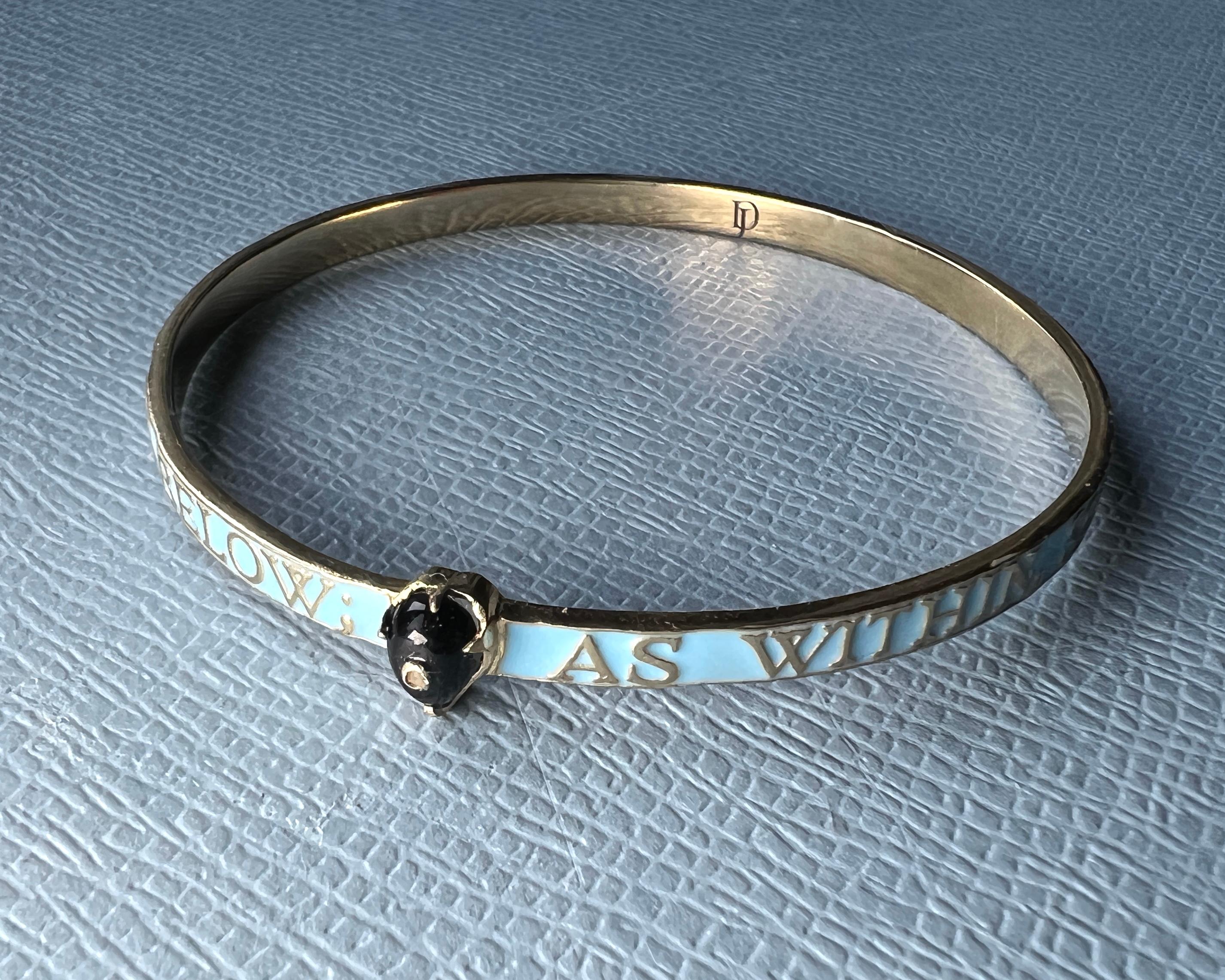 Vittoriano Light Blue Enamel Bangle Bracelet Diamond Onyx Heart 14K Gold-Plate in vendita