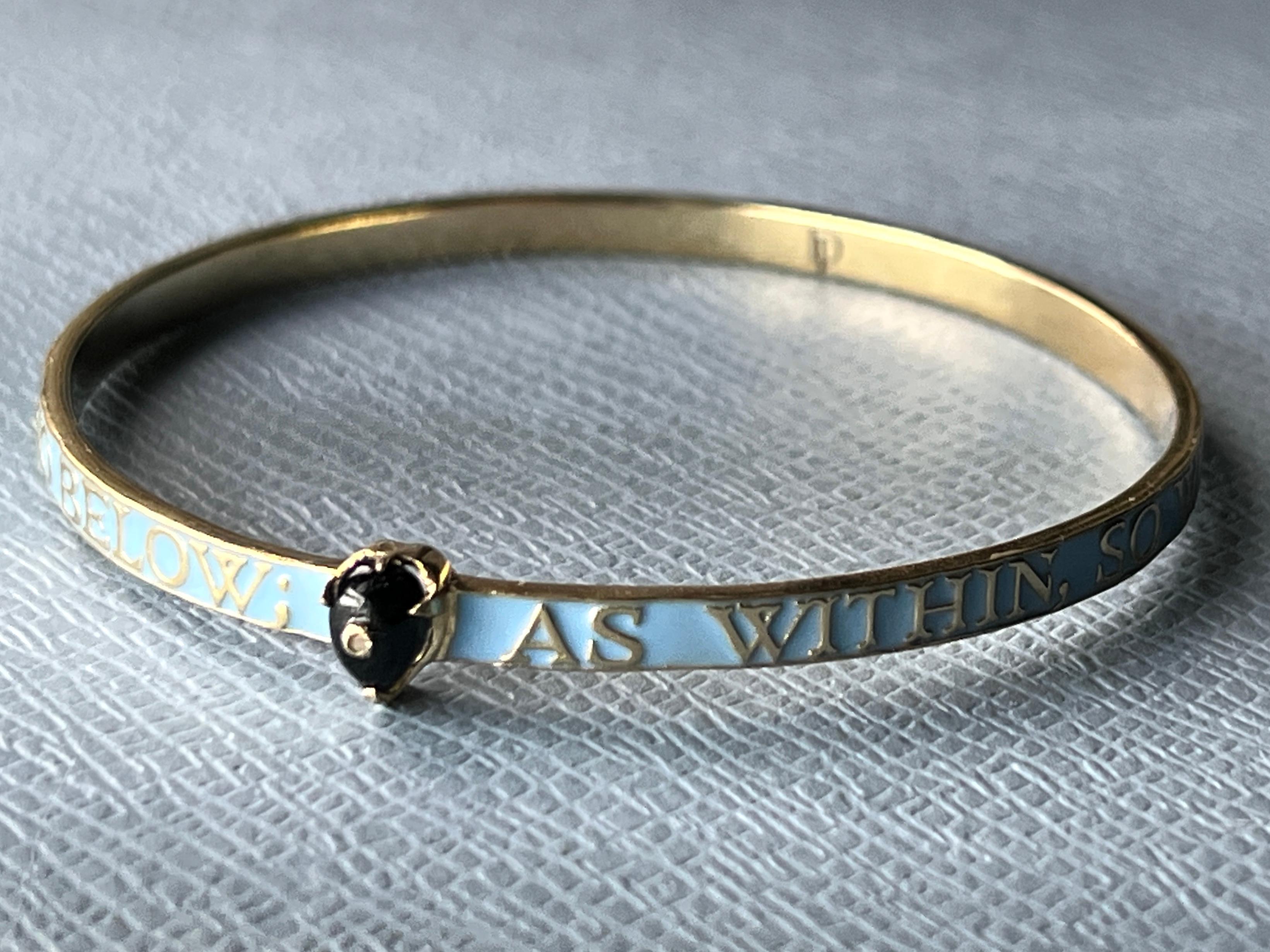 Light Blue Enamel Bangle Bracelet Diamond Onyx Heart 14K Gold-Plate in vendita 1