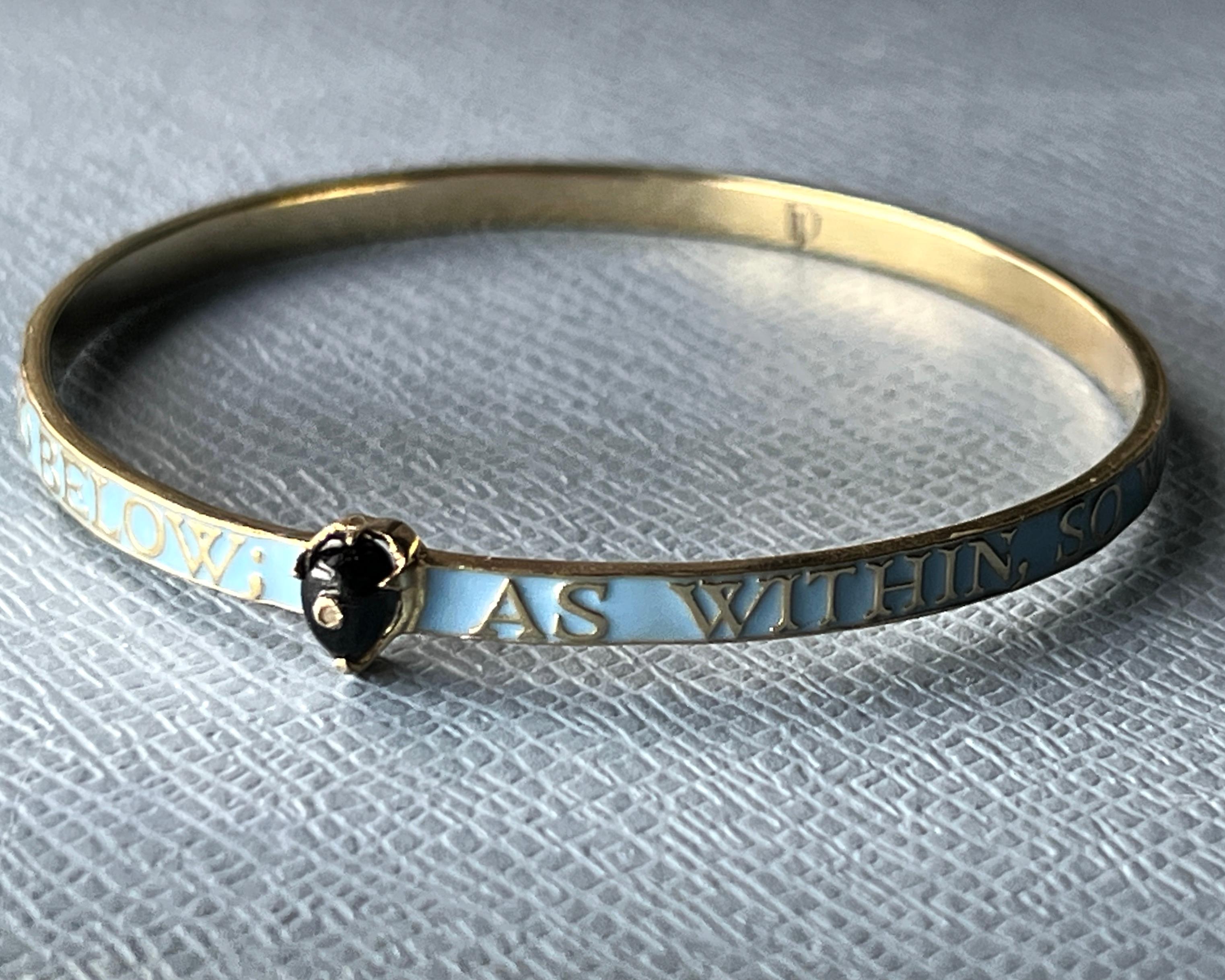 Light Blue Enamel Bangle Bracelet Diamond Onyx Heart 14K Gold-Plate in vendita 3