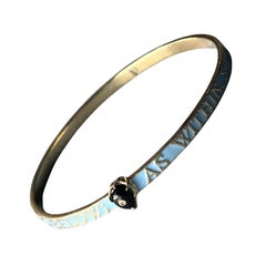 Light Blue Enamel Bangle Bracelet Diamond Onyx Heart