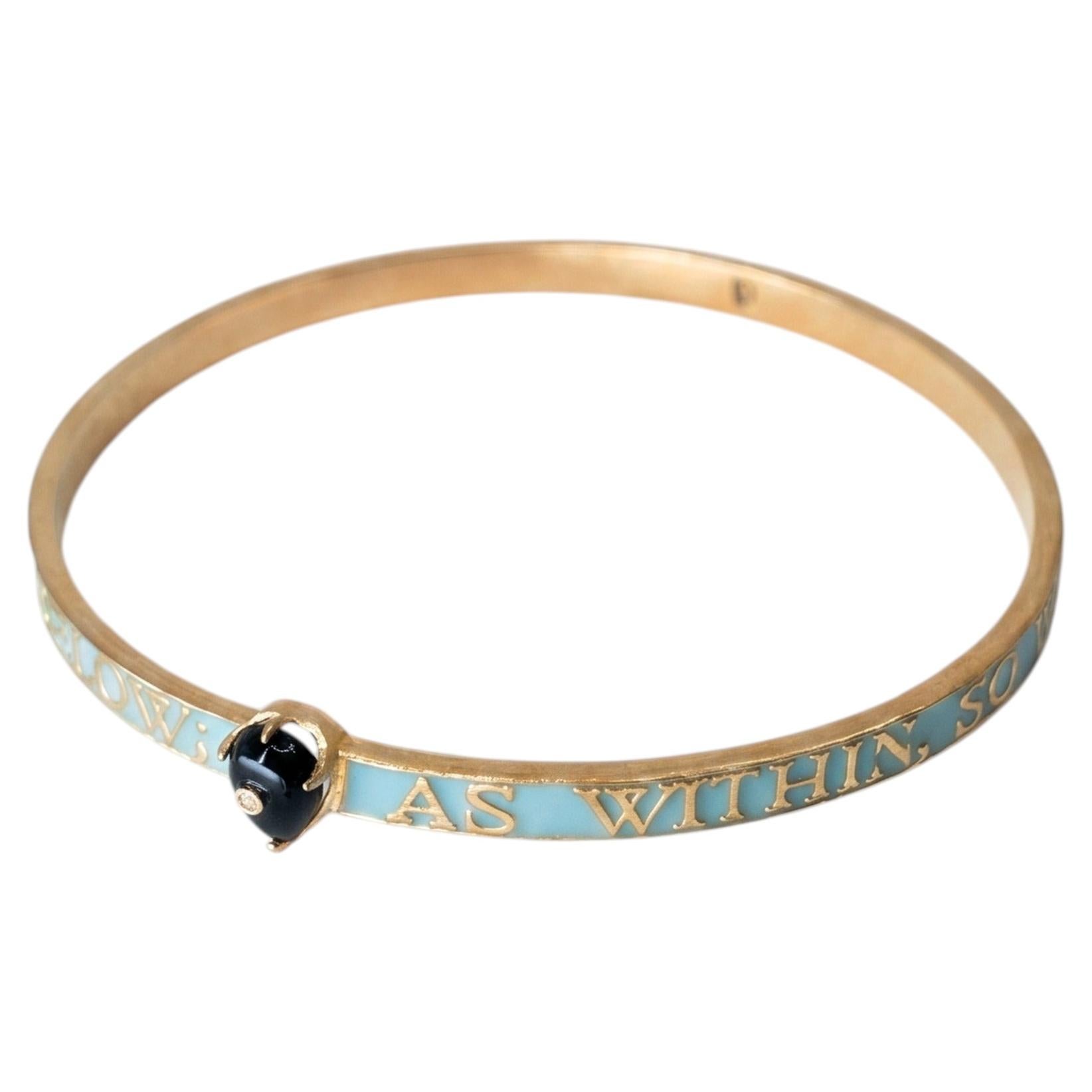 Bracciale Bangle con smalto azzurro, diamante e onice, cuore placcato oro J DAUPHIN