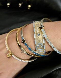 Light Blue Enamel Bangle Bracelet Onyx Diamond J Dauphin