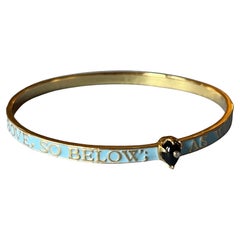 Light Blue Enamel Bangle Onyx Heart Diamond Bracelet Victorian Style Hermetica