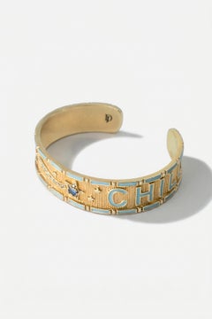 Light Blue Enamel Cuff Bracelet Blue Sapphire Diamond Star Divine Child