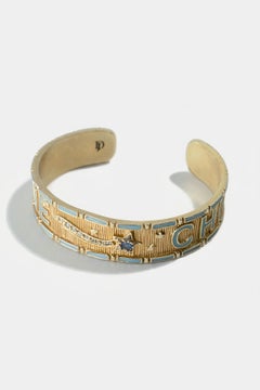 Gold Letter Bracelet Blue Sapphire Star Cuff Divine Child Light Blue Enamel