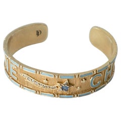 Light Blue Enamel Cuff Bracelet Blue Sapphire Diamond Star Divine Child