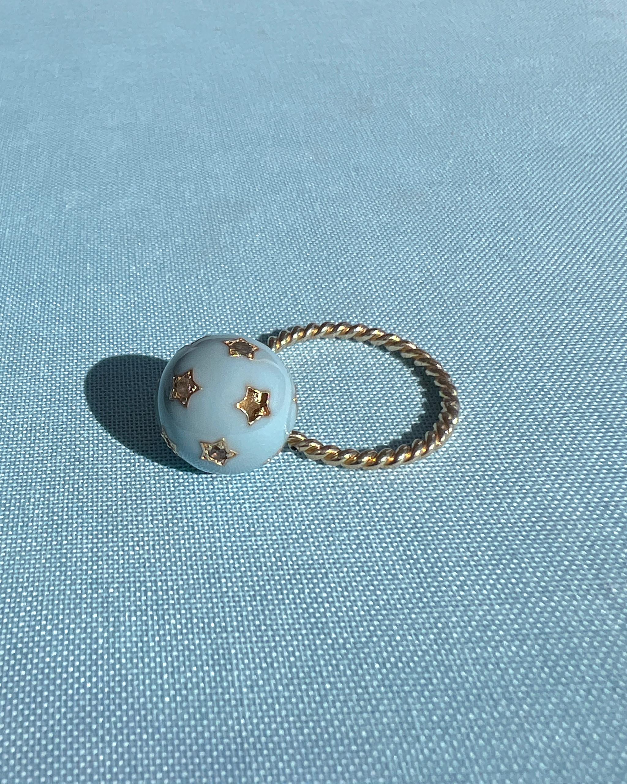 Anillo Estrella Diamante Esmalte Azul Claro Estilo Victoriano en venta 5