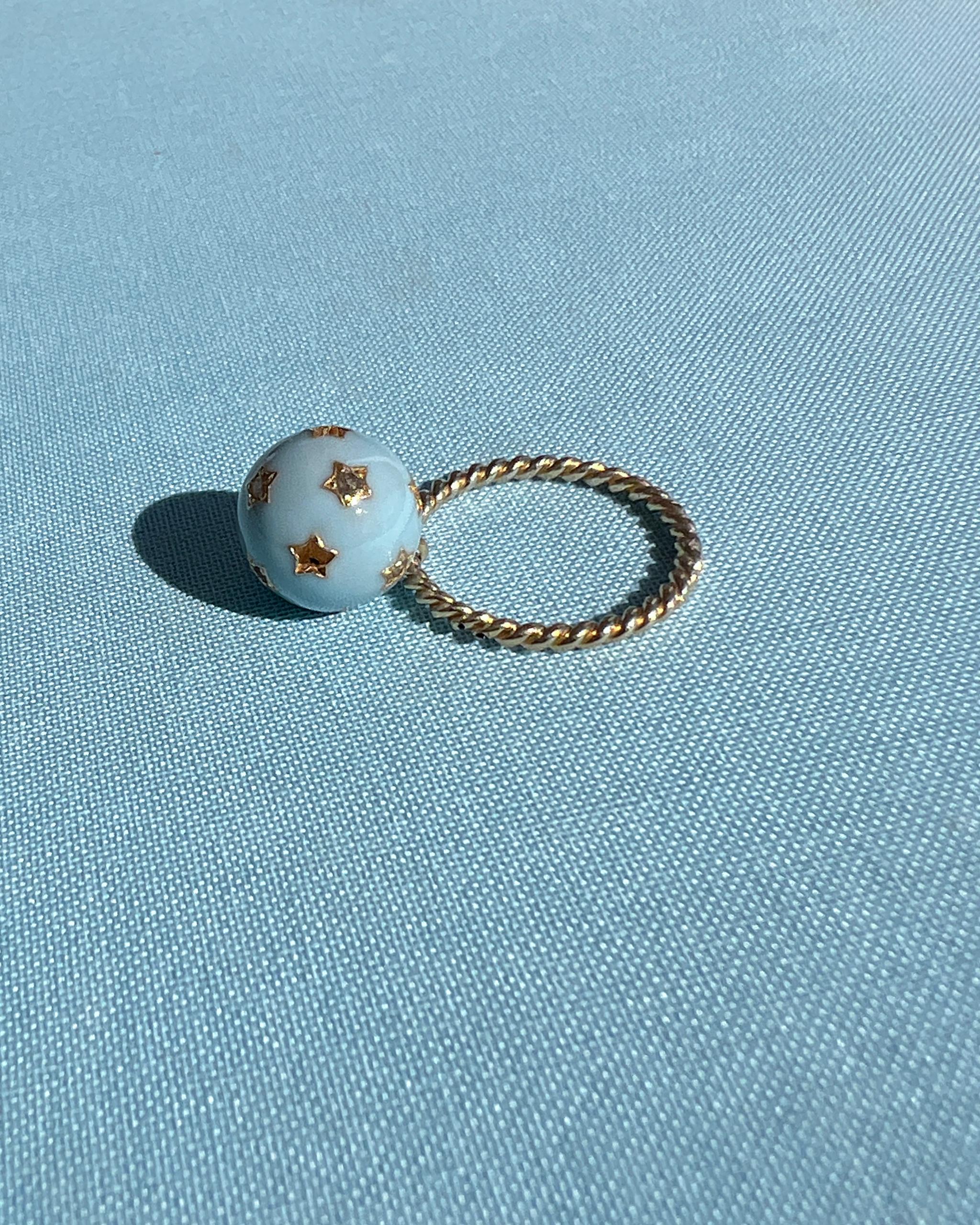 Anillo Estrella Diamante Esmalte Azul Claro Estilo Victoriano Corte único en venta