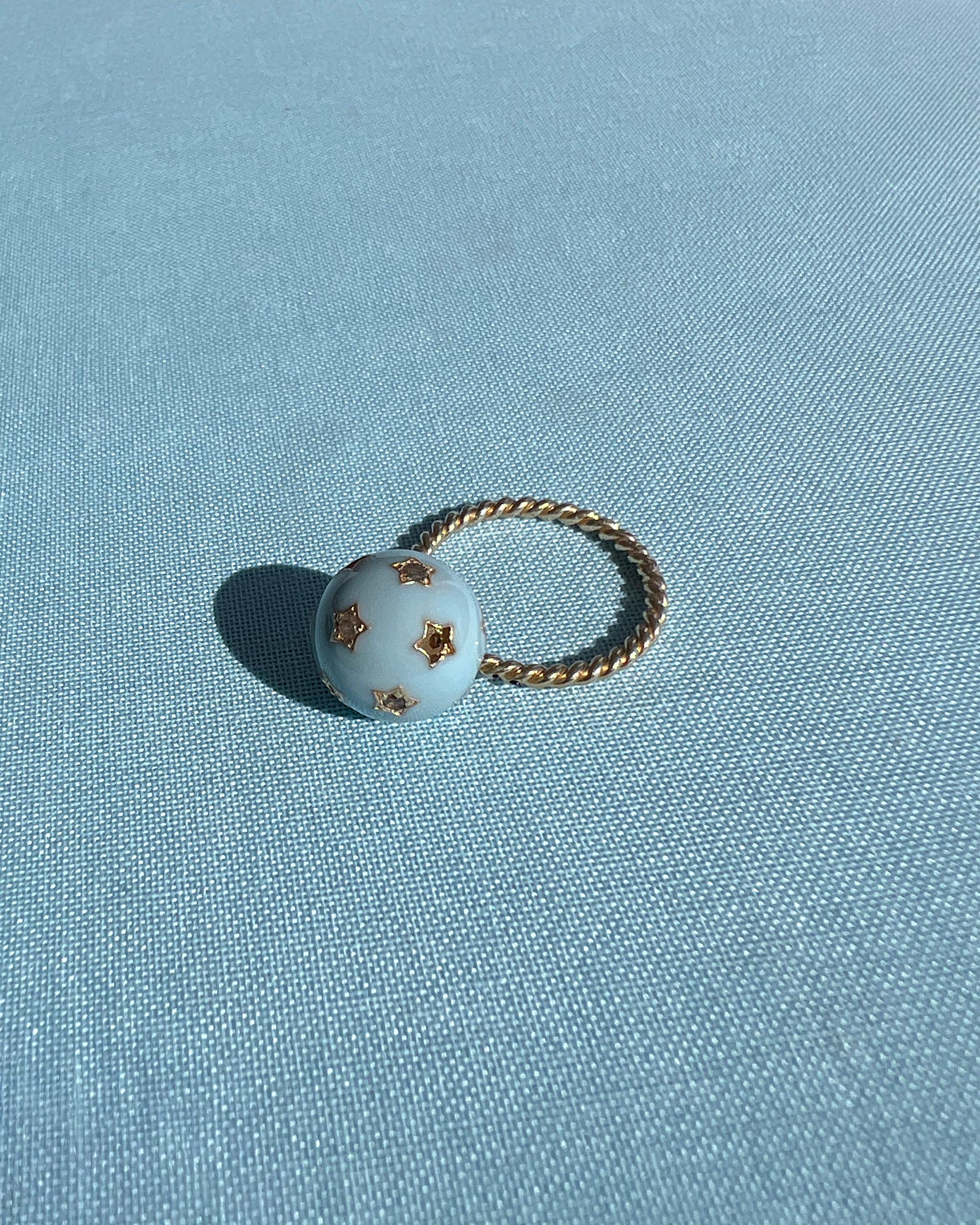 Anillo Estrella Diamante Esmalte Azul Claro Estilo Victoriano en venta 2