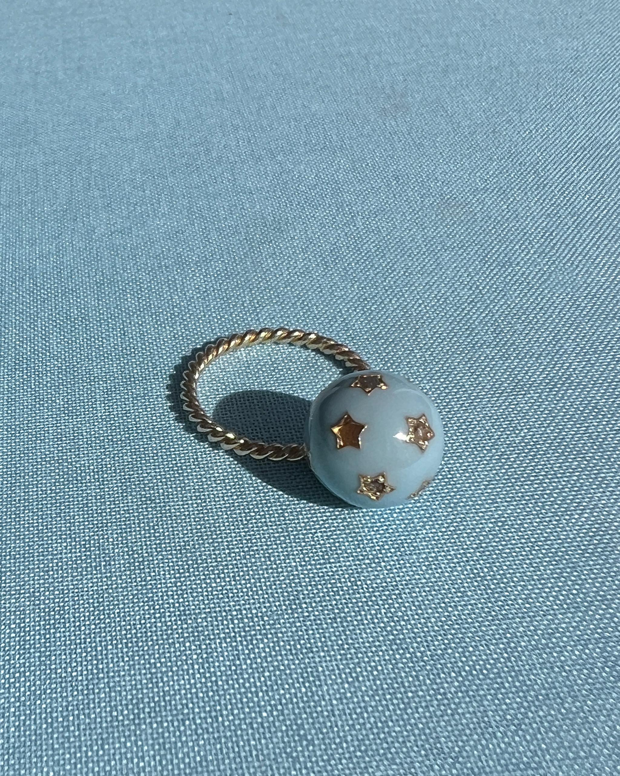 Anillo Estrella Diamante Esmalte Azul Claro Estilo Victoriano en venta 4