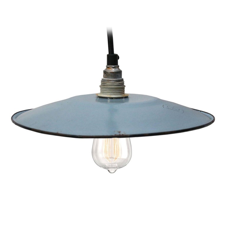 Light Blue Enamel French Vintage Industrial Pendant Light at 1stDibs