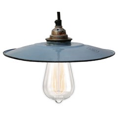 Light Blue Enamel French Vintage Industrial Pendant Lights (2x)