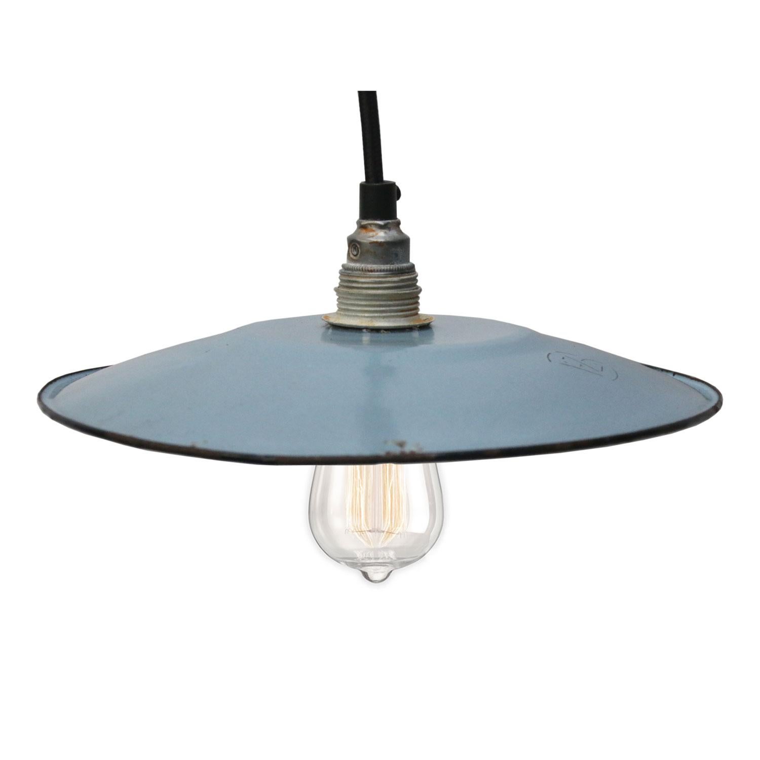 Light Blue Enamel French Vintage Industrial Pendant Light