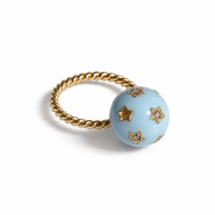 Light Blue Enamel Ring Diamond Star Twisted Band Celestial Orb