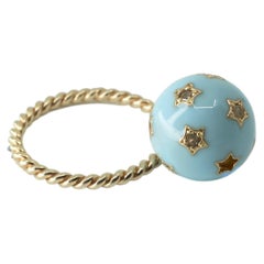 Light Blue Enamel Ring Diamond Stars - Gold Plated Silver J Dauphin