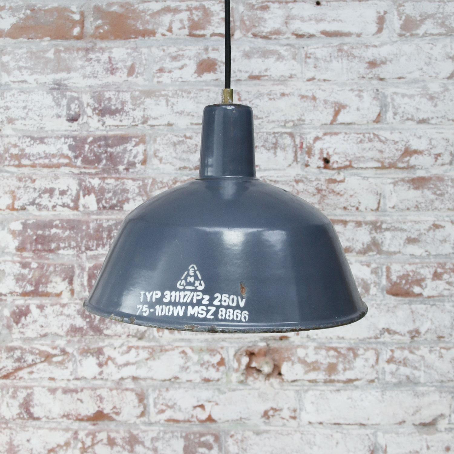 Light Blue Enamel Vintage Industrial Factory Pendant Lights In Good Condition In Amsterdam, NL