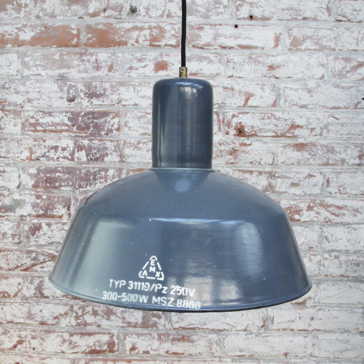 Light Blue Enamel Vintage Industrial Factory Pendant Lights In Good Condition In Amsterdam, NL