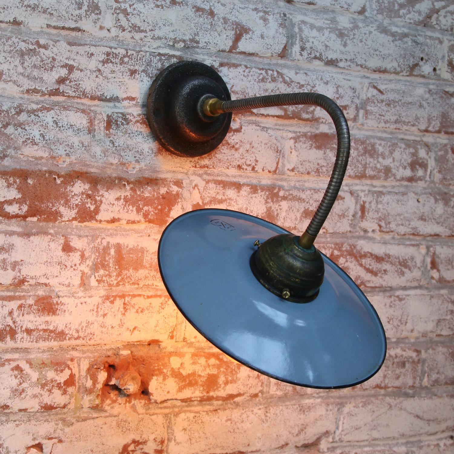 Cast Light Blue Enamel Vintage Industrial Flexible Arm Wall Light Sconce
