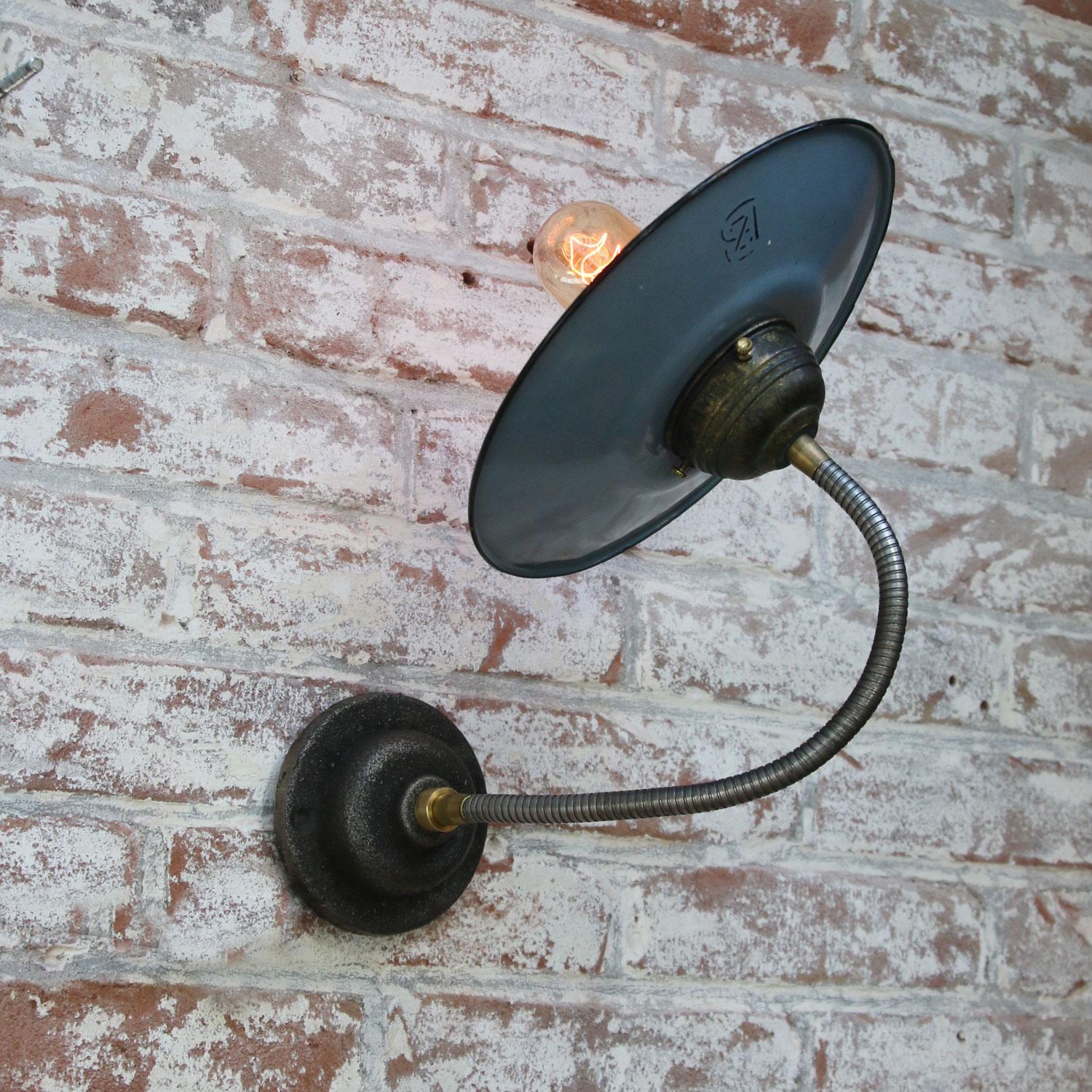 20th Century Light Blue Enamel Vintage Industrial Flexible Arm Wall Light Sconce