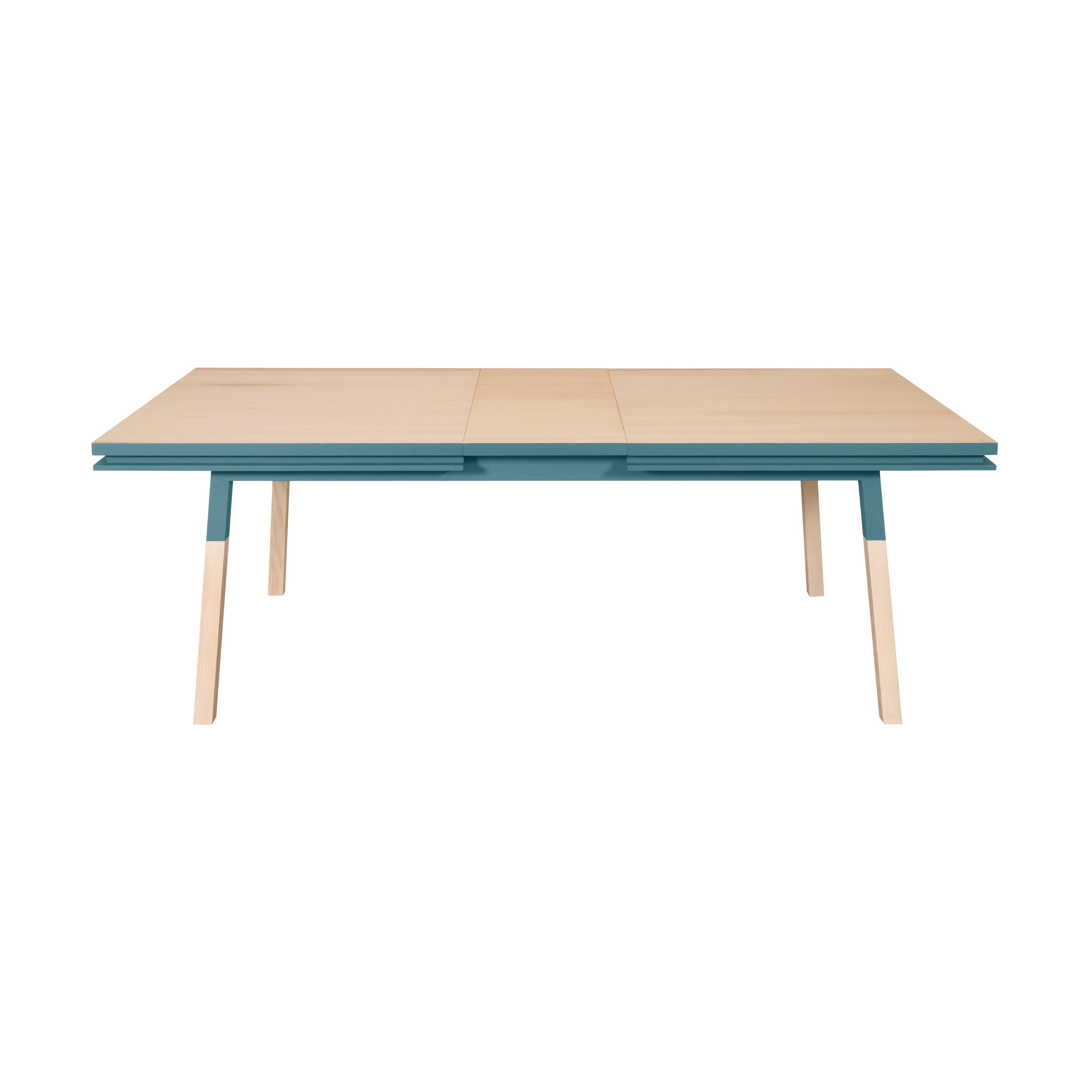 Contemporary Light Blue Extensible Table in Solid Ash Wood, Designed by Eric Gizard, Paris For Sale